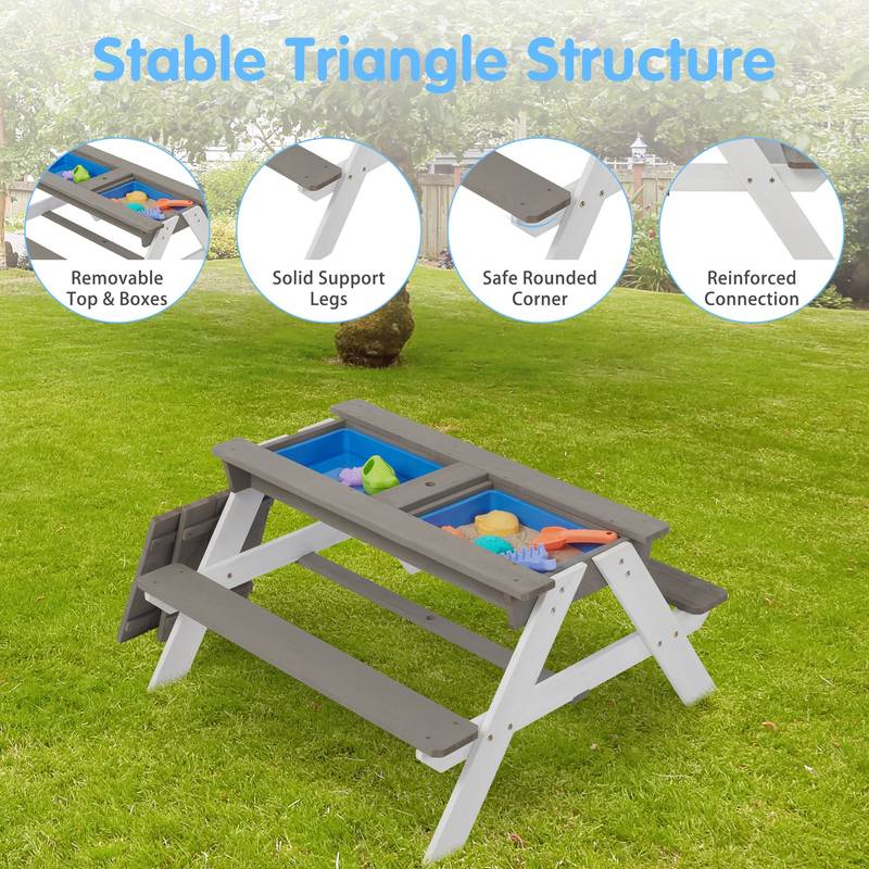 Fun & Play Kids Picnic Table with Umbrella and Sand & Water Area