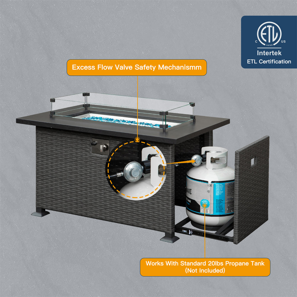 Smokeless Outdoor Fire Pit Table with Glass Guard