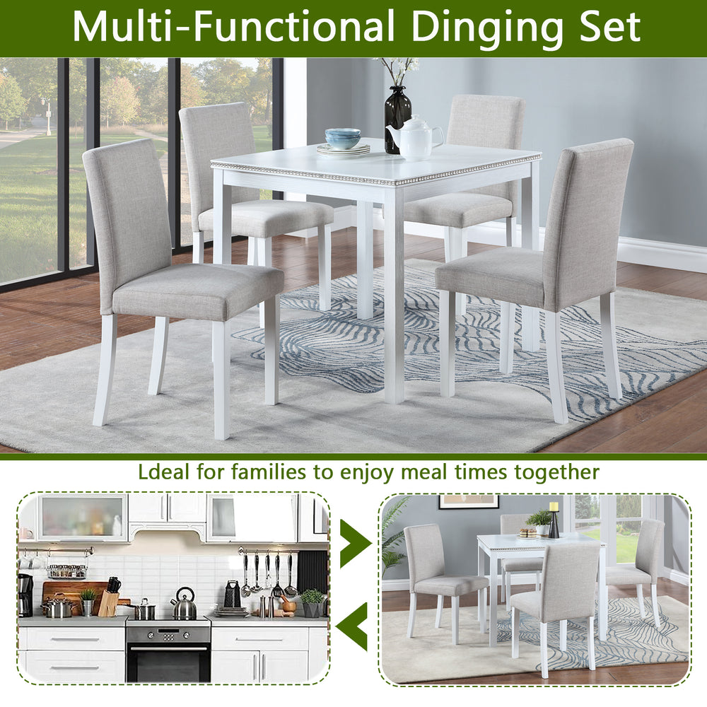 Chic White Wooden Dining Set with Plush Chairs