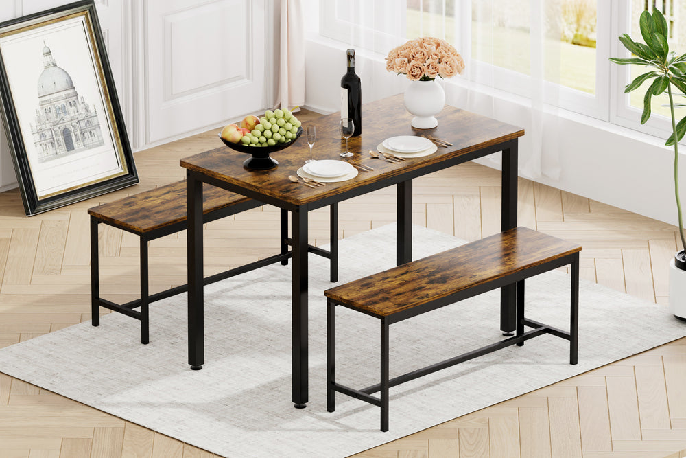 Rustic Bistro Dining Set with Benches