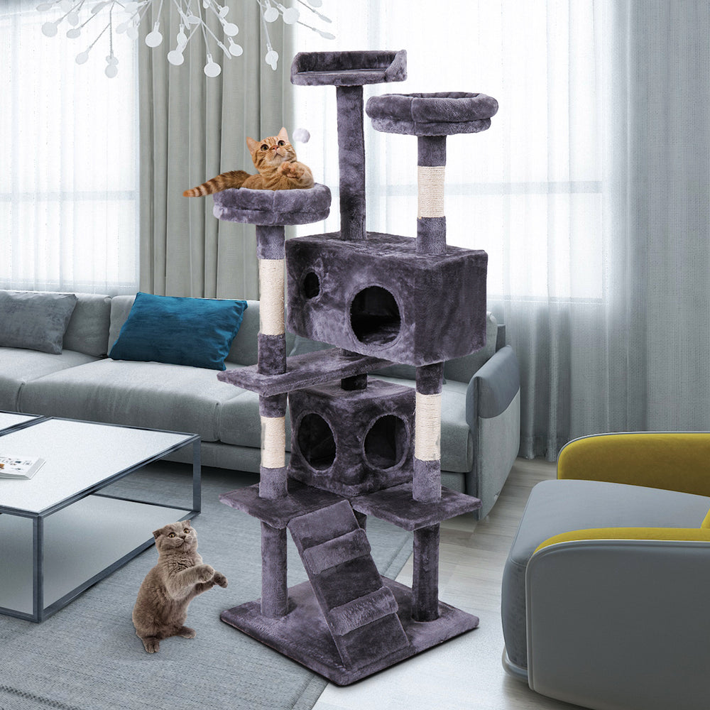 Cozy Cat Haven: Plush Tree with Scratching Ball & Ladders