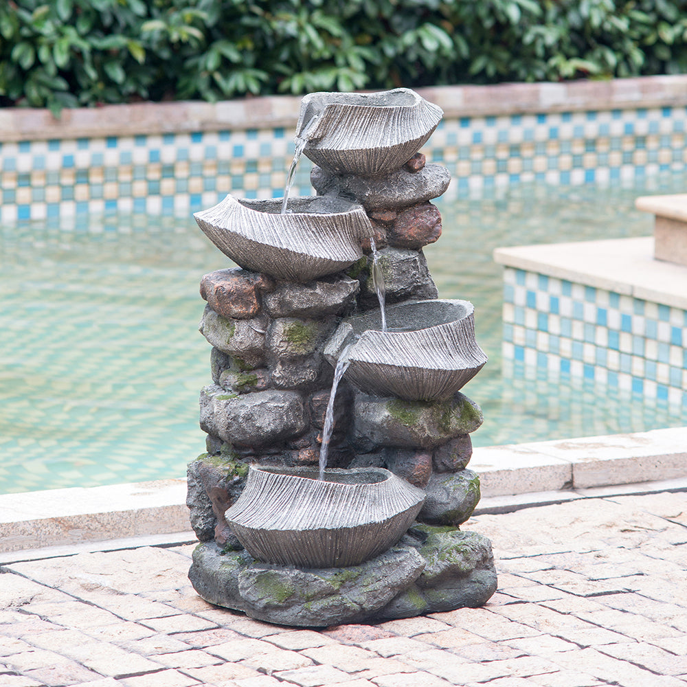 Serene Stone Cascade Fountain with LED Lights