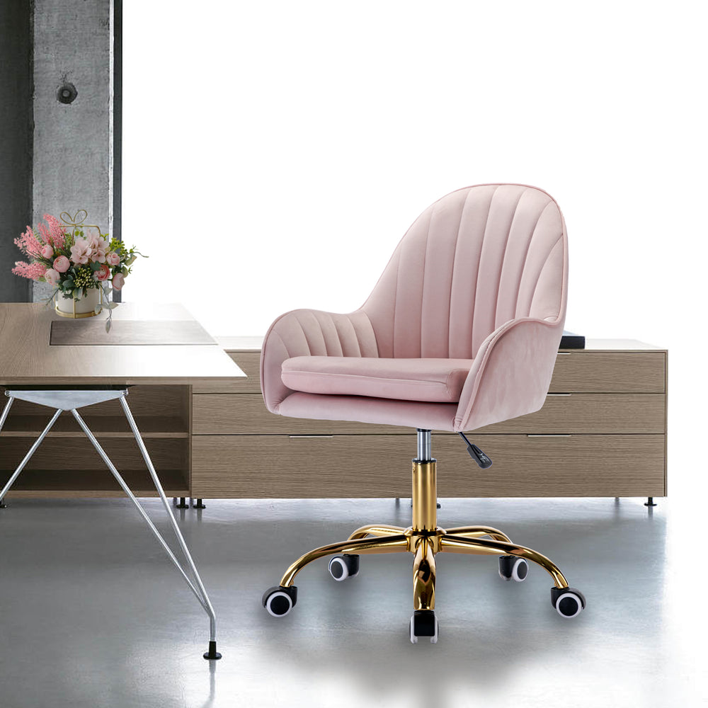 Chic Pink Velvet Office Chair with Gold Accents