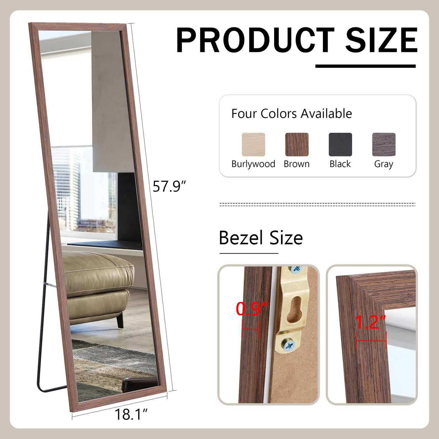 Elegant Wood Grain Full-Length Mirror