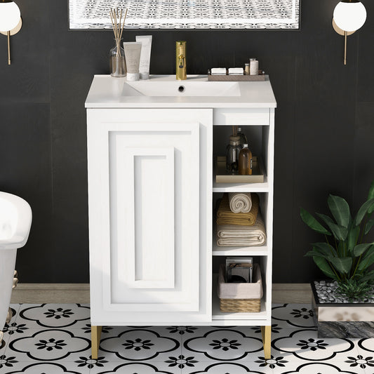 Chic White Bathroom Vanity with Gold Legs