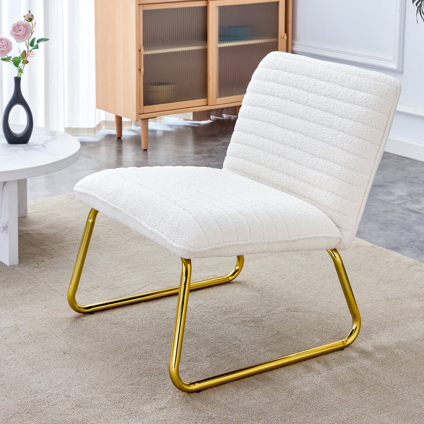 Chic White Armless Sofa Chair with Gold Legs