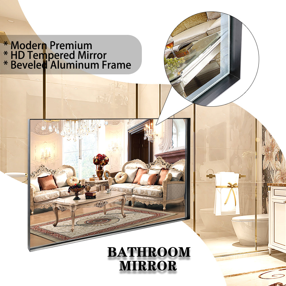 Chic Black Wall-Mount Bathroom Mirror