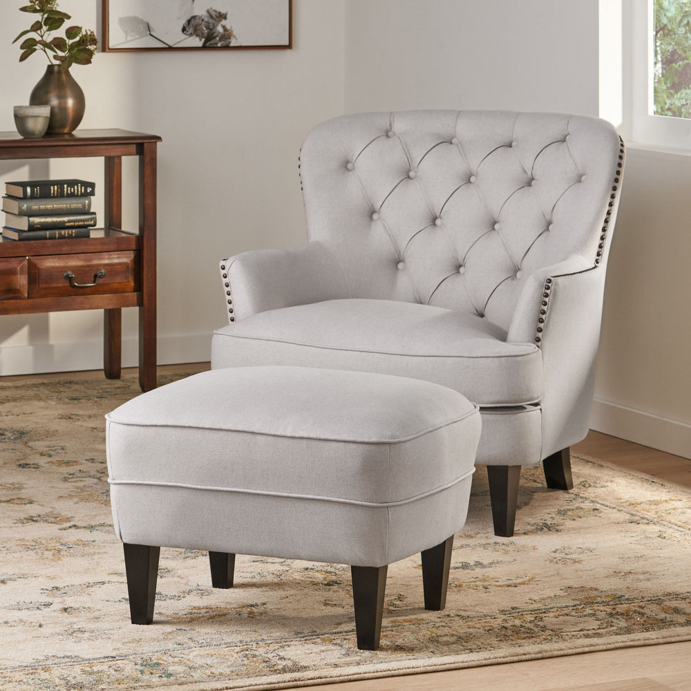 Chic Light Grey Club Chair and Ottoman Set