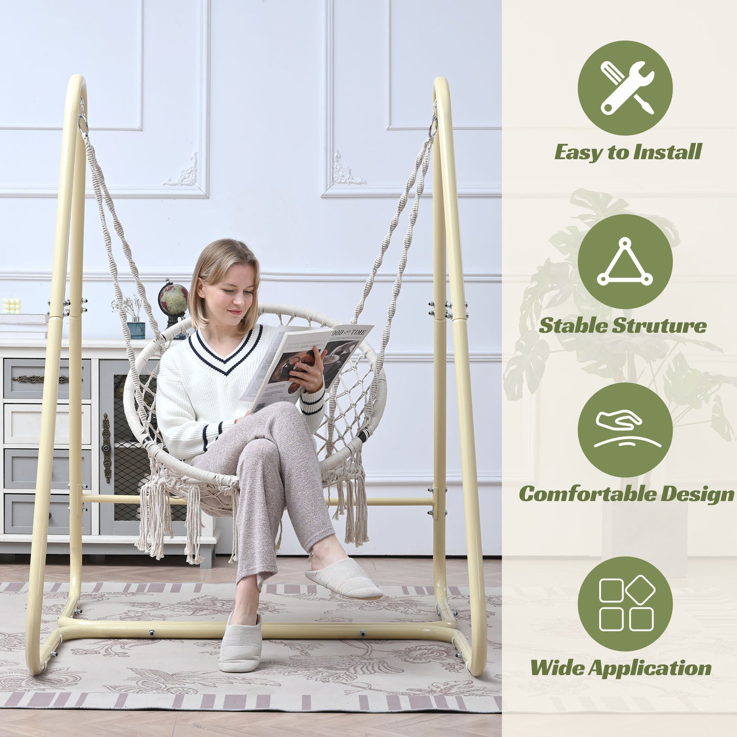 Cozy Macrame Swing Chair with Stand