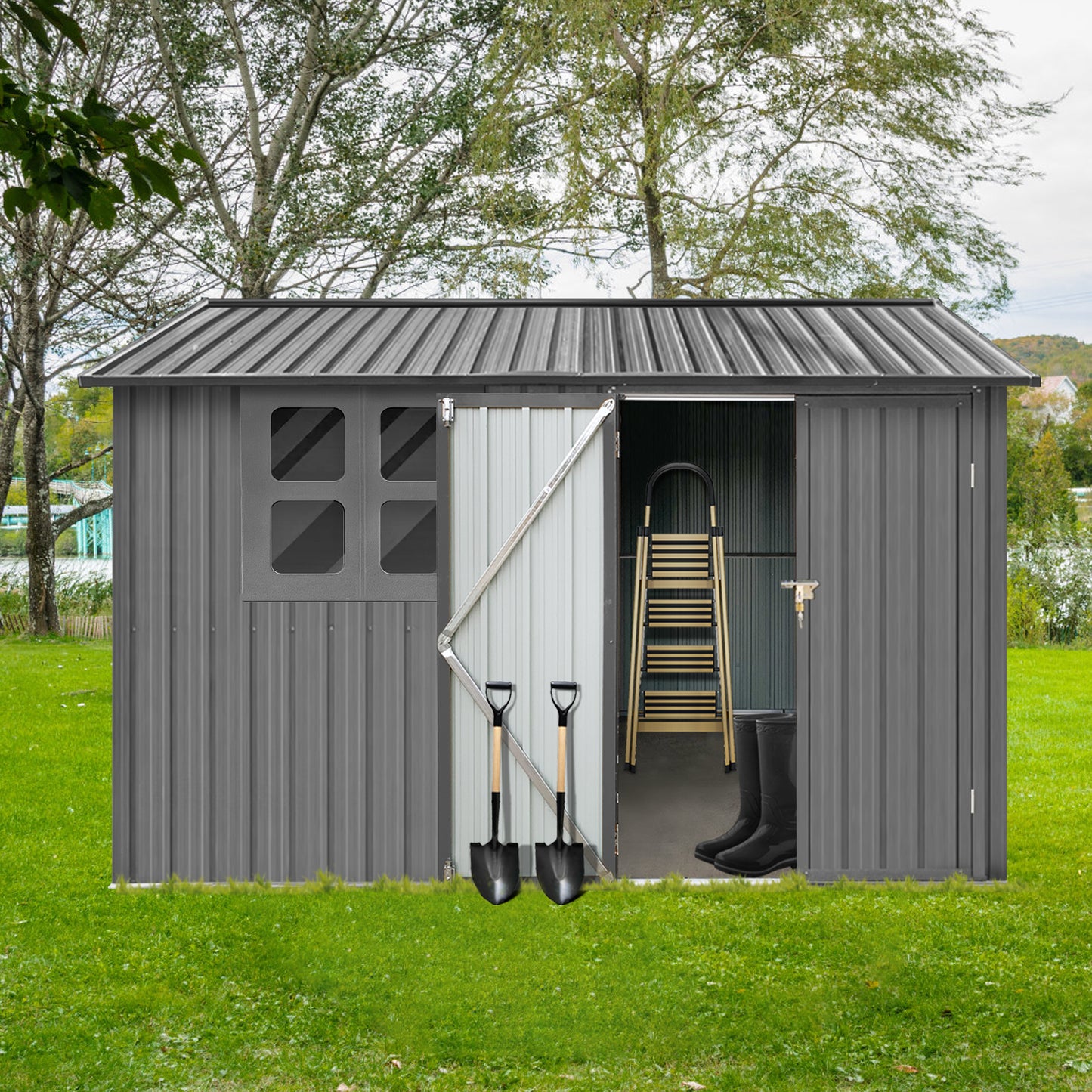 Charming Grey Garden Shed with Window