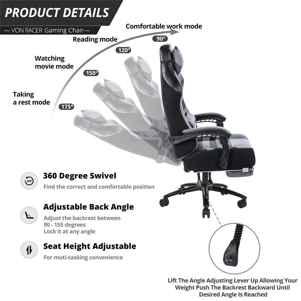 Vanbow Adjustable Swivel Gaming Chair