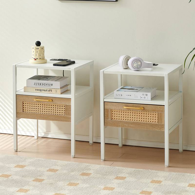 Chic Rattan Side Tables with USB Power and Storage