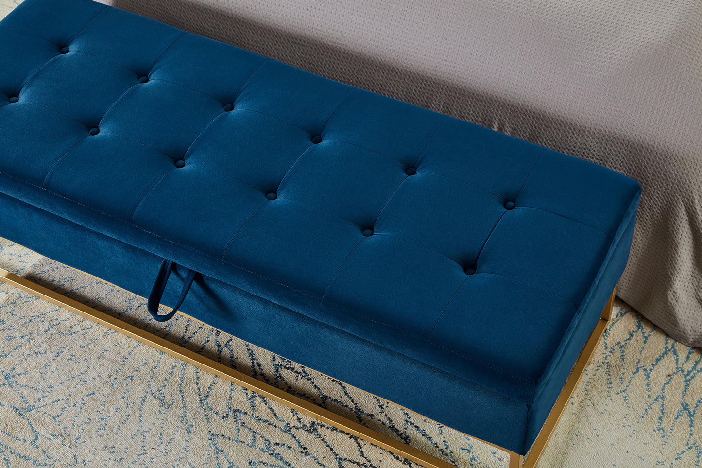 Chic Navy Velvet Storage Bench