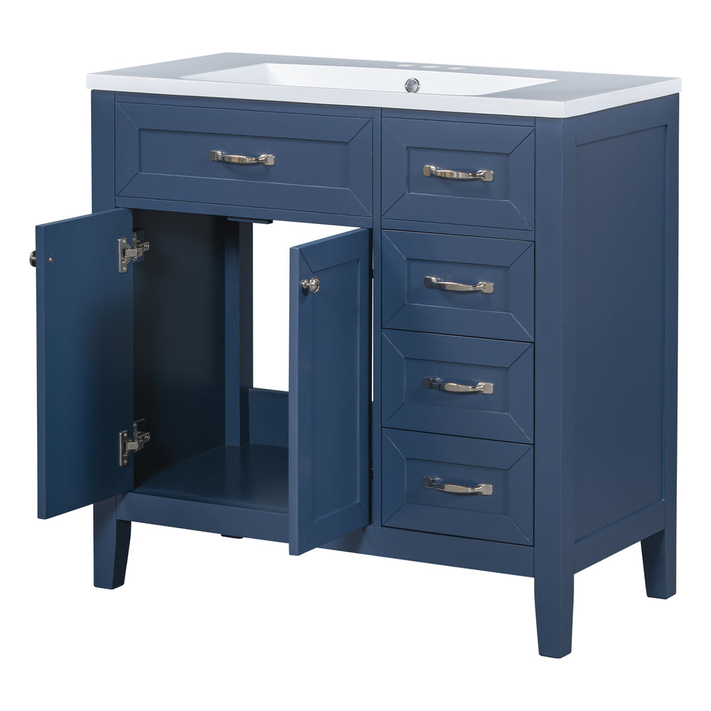 “Chic Blue Bathroom Vanity with Sink and Storage”