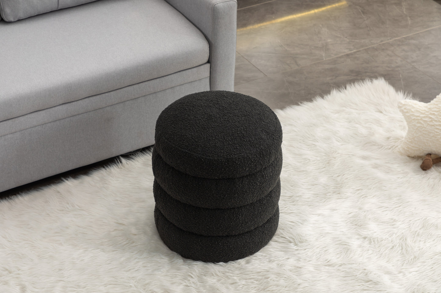 Chic Black Boucle Ottoman