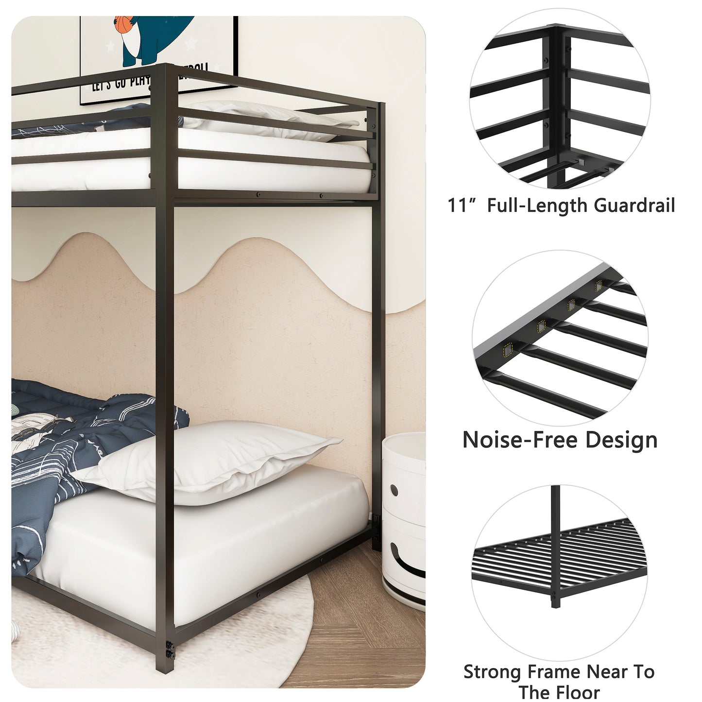 Sturdy Black Metal Bunk Bed – Perfect for Kids and Adults!