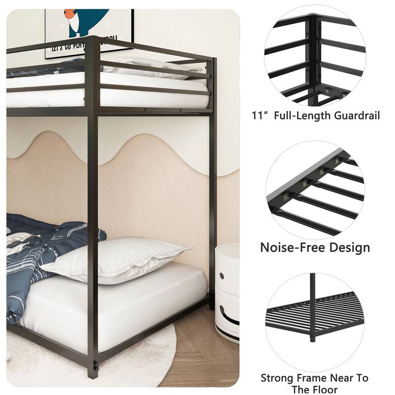 Sturdy Black Metal Bunk Bed – Perfect for Kids and Adults!