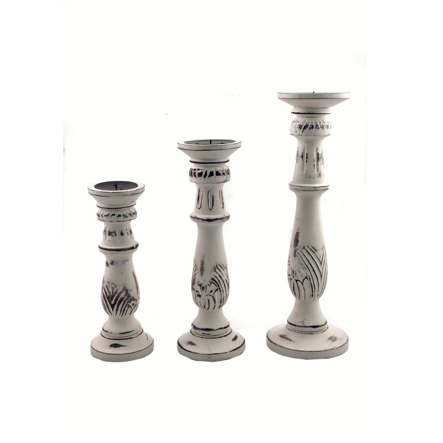 Charming White Mango Wood Candle Holders - Set of Three