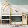 Cozy Twin House Bunk Bed with Storage Steps & 2 Fun Blackboards