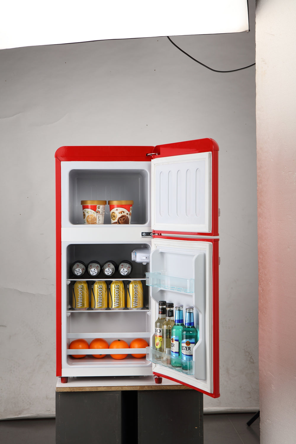 Chic Red Mini Fridge with Freezer – Perfect for Any Space!