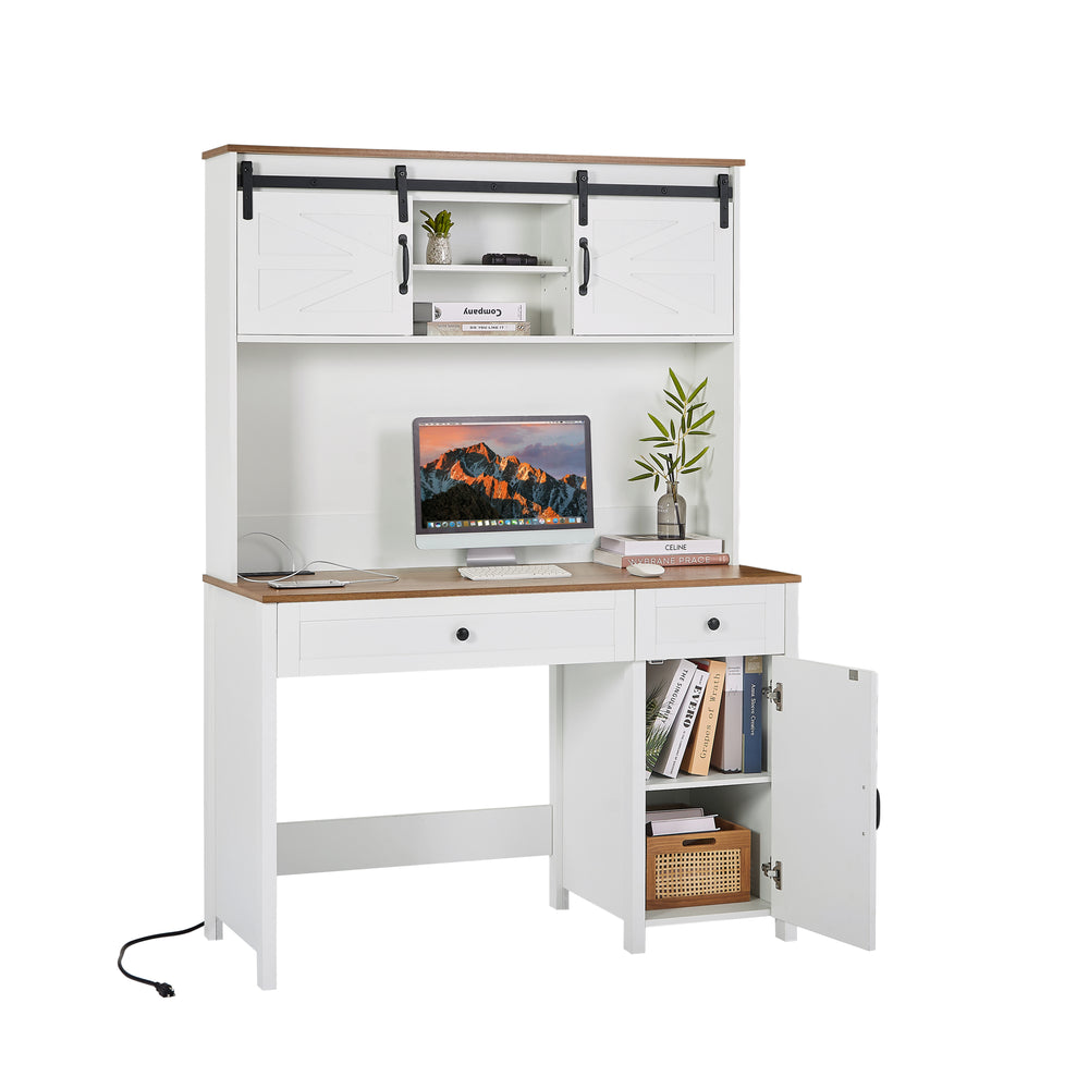 Rustic Farmhouse Executive Desk with Charging Station