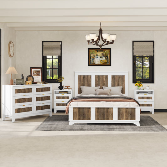 Charming Farmhouse Bedroom Set with Platform Bed and Storage Solutions