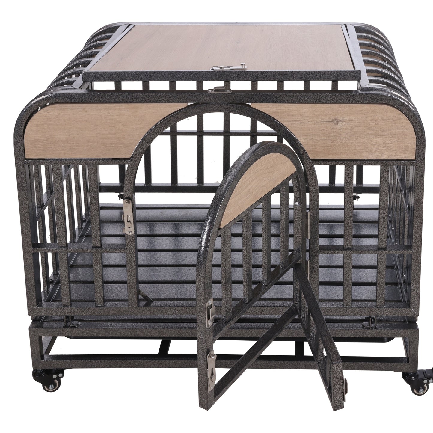 Stylish Heavy Duty Dog Crate with Wheels and Easy-Clean Trays