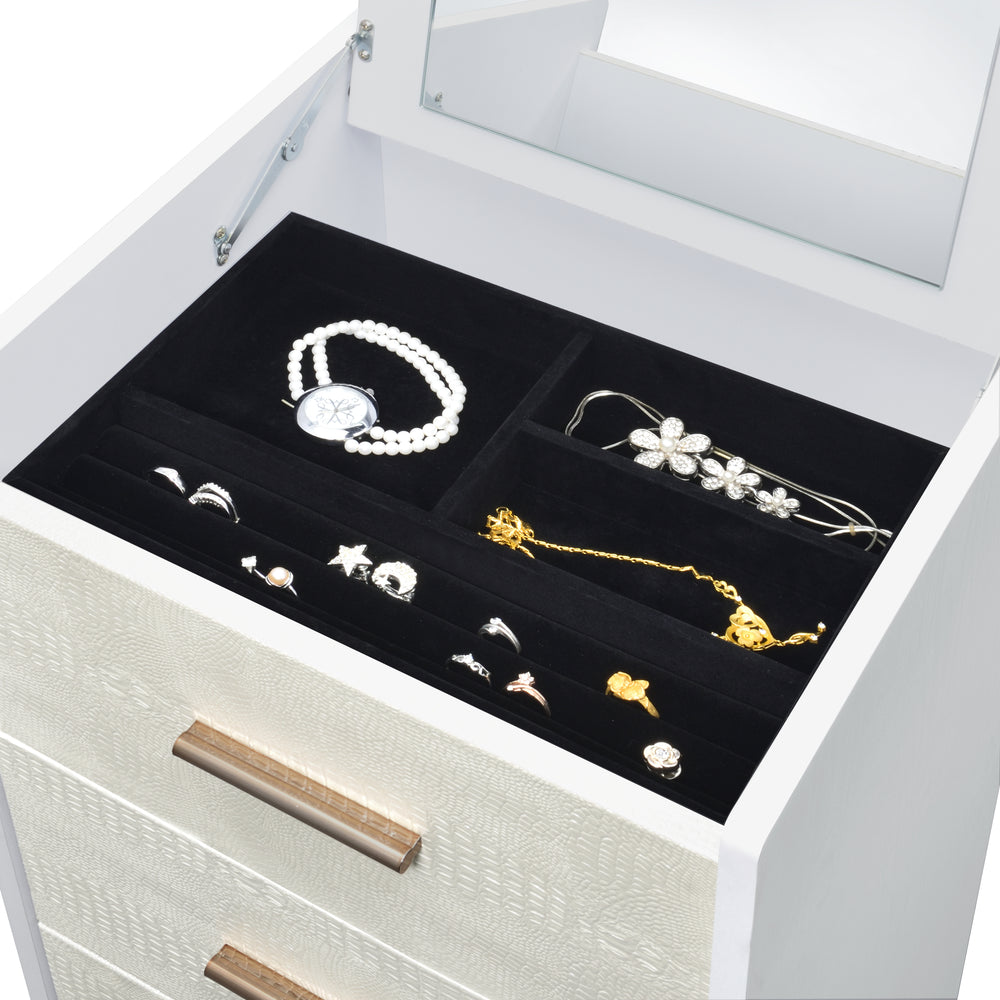 Chic Myles Jewelry Armoire in White and Gold