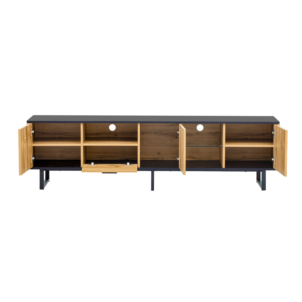 Sleek Media Console with Cabinets and Open Shelves