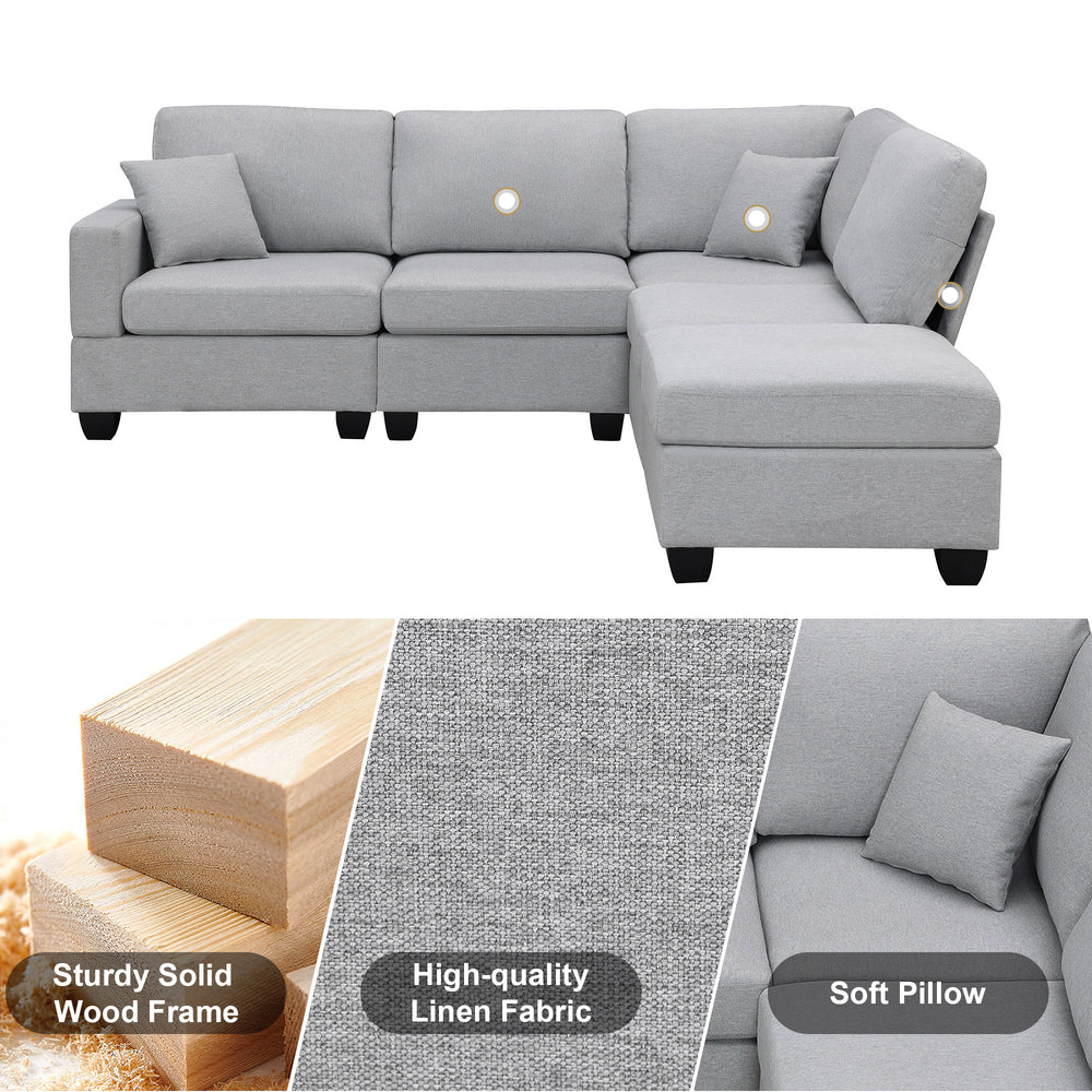 Chic Modular L-Shaped Sofa Set with Convertible Ottoman