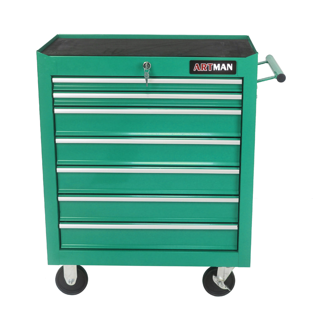 Rolling Green Tool Cart with Seven Drawers