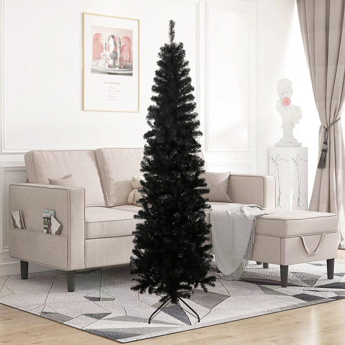 Chic Black Slim Christmas Tree with Folding Stand