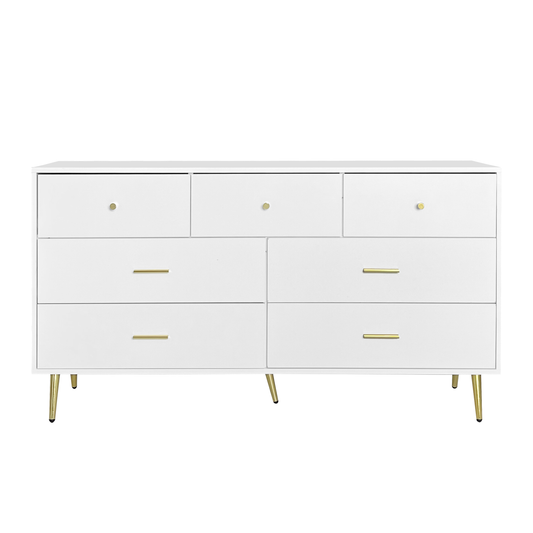 Glamorous White Chest of Drawers with Golden Accents