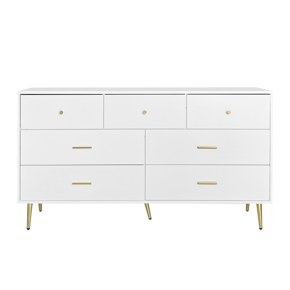 Glamorous White Chest of Drawers with Golden Accents