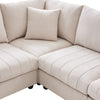 Chic Striped L-Shaped Sofa with Convertible Ottoman