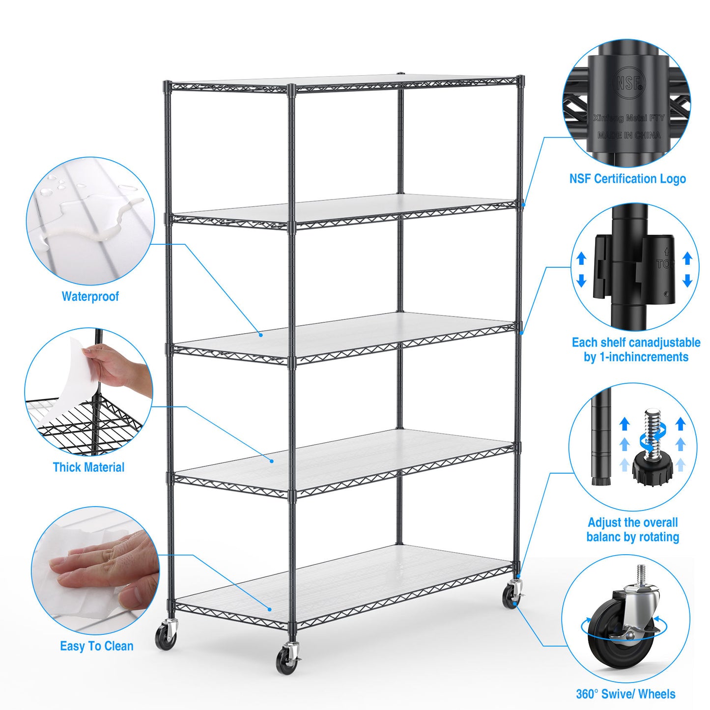 Heavy-Duty Adjustable Metal Storage Rack with Wheels