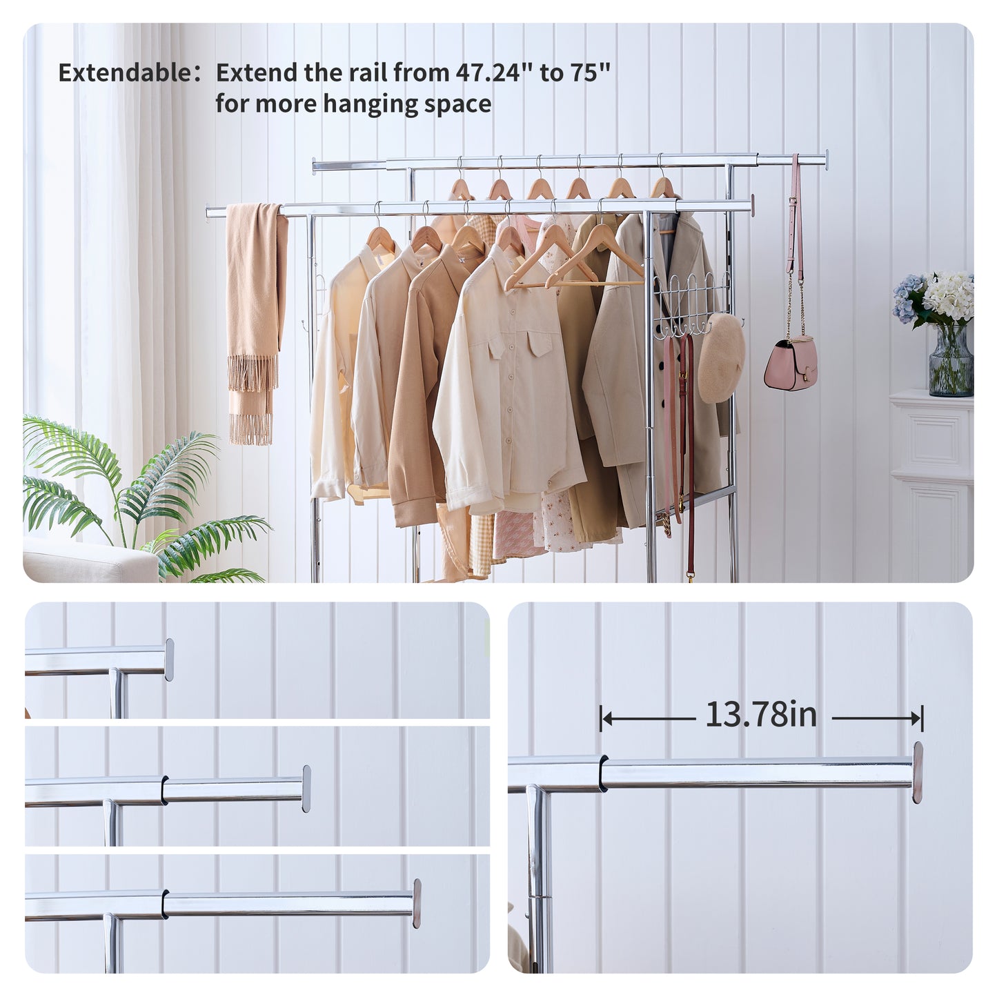 Heavy-Duty Rolling Garment Rack with Shelves