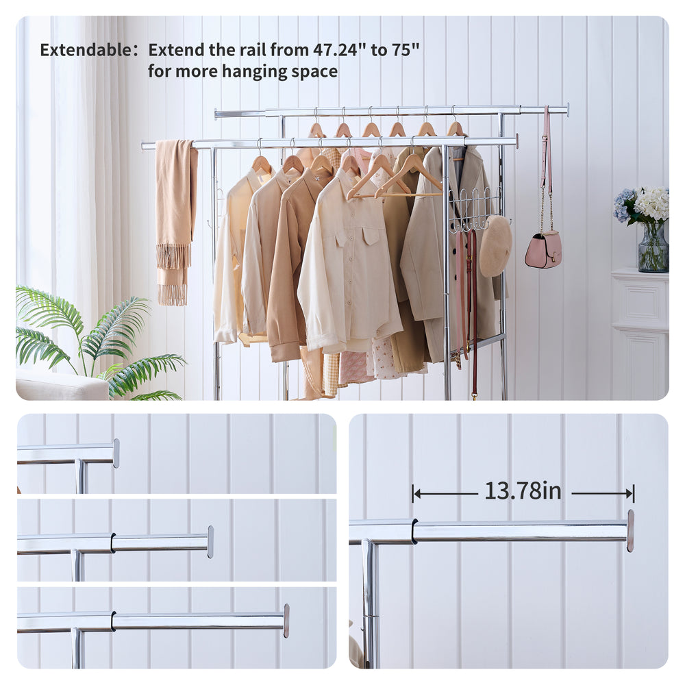 Heavy-Duty Rolling Garment Rack with Shelves