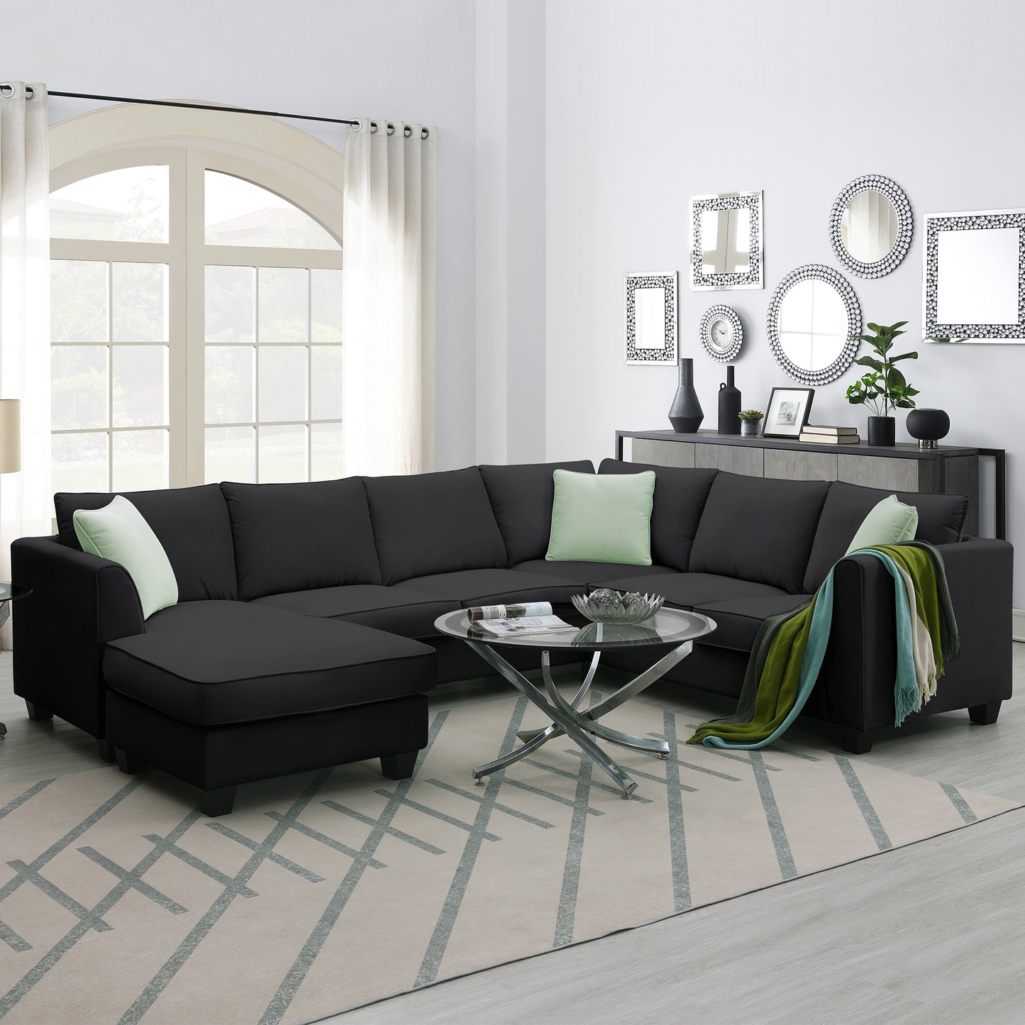 Cozy L-Shaped Modular Sofa Set with Ottoman and Pillows