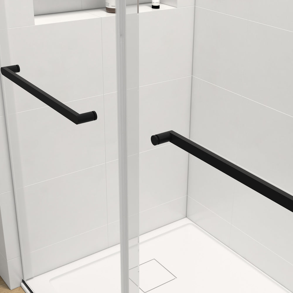 Sleek Matte Black Double Sliding Shower Door with Soft-Close and Clear Glass