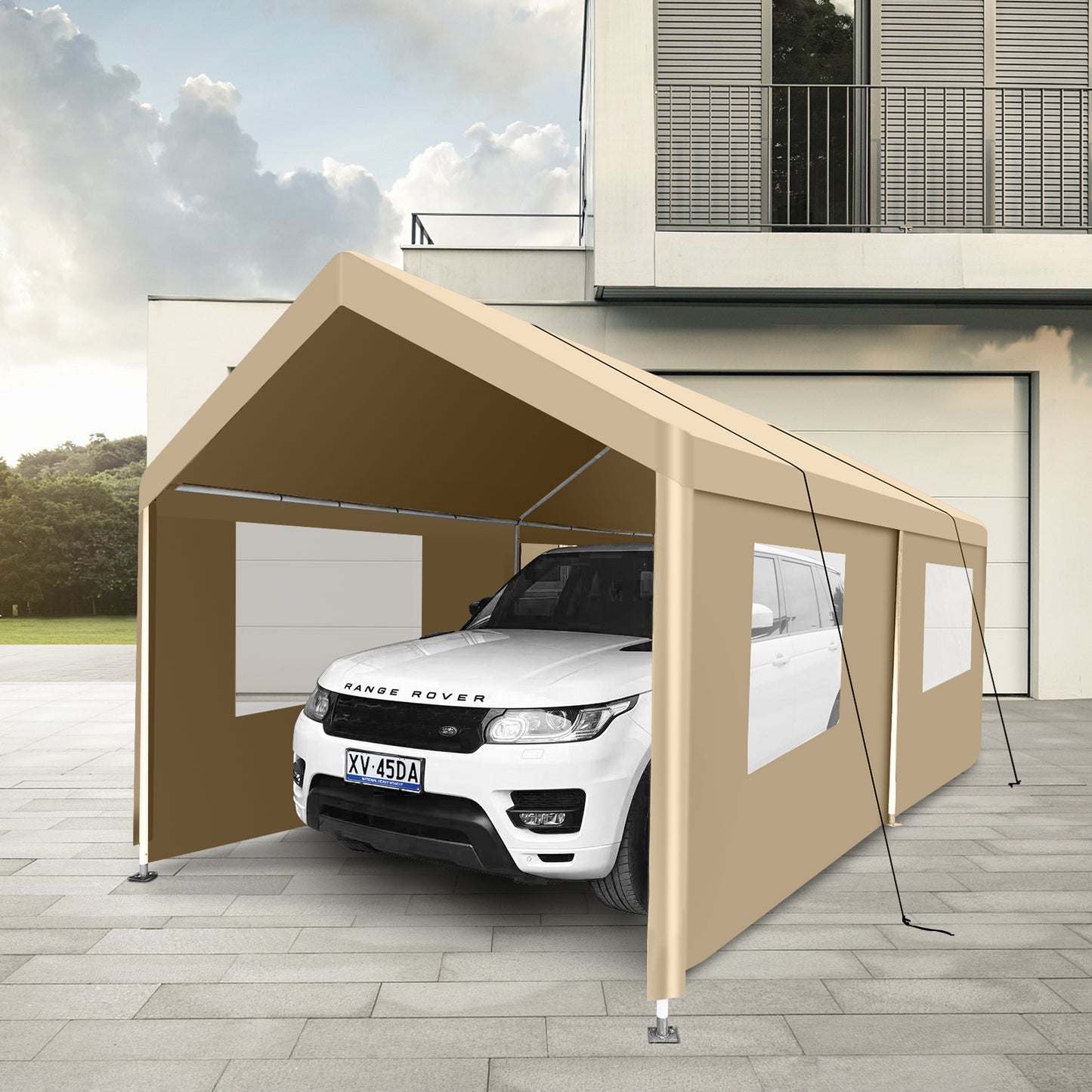 Khaki Heavy-Duty Portable Carport Shelter