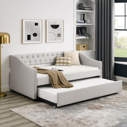 Chic Beige Twin Daybed with Cozy Trundle