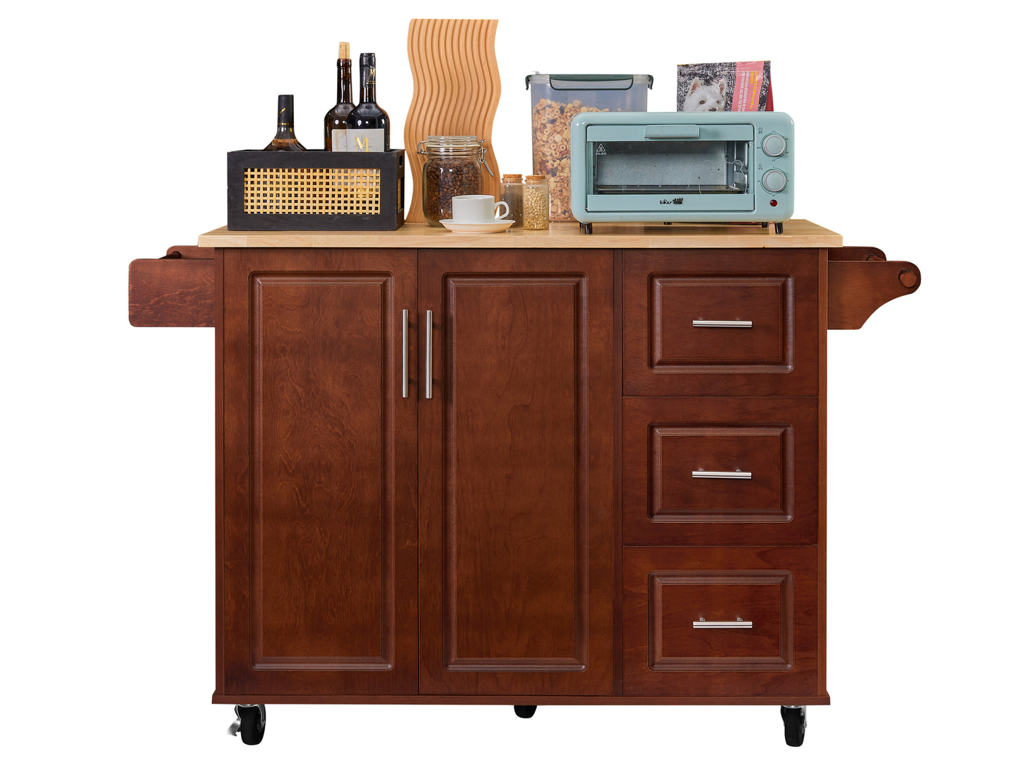 Rolling Retro Kitchen Island with Drop Leaf and Storage