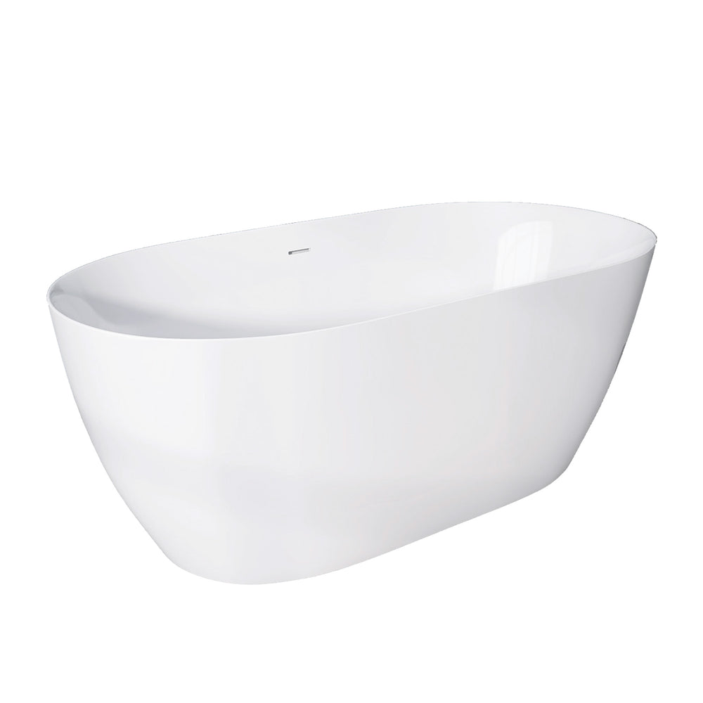 Sleek White Freestanding Soaking Tub with Pop-Up Drain