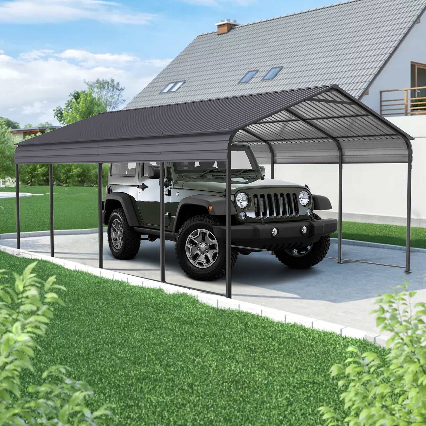 Heavy-Duty Galvanized Metal Carport - Outdoor Storage Canopy for Cars, Boats, and Trucks