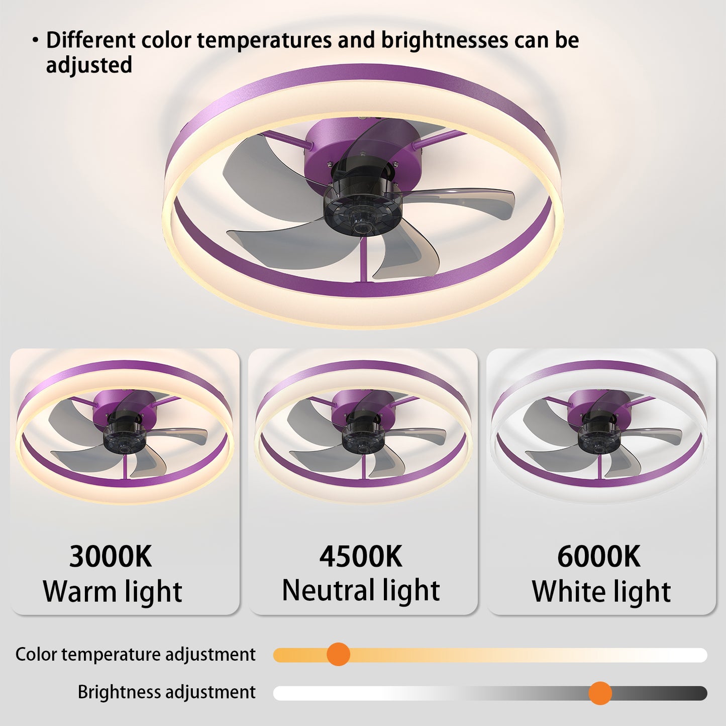 Dimmable LED Ceiling Fan - Modern Aura in Purple