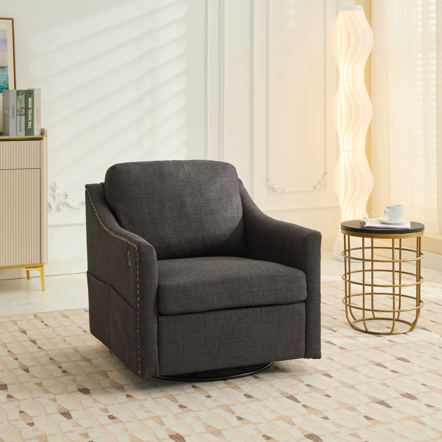 Chic Swivel Accent Chair with USB & Storage