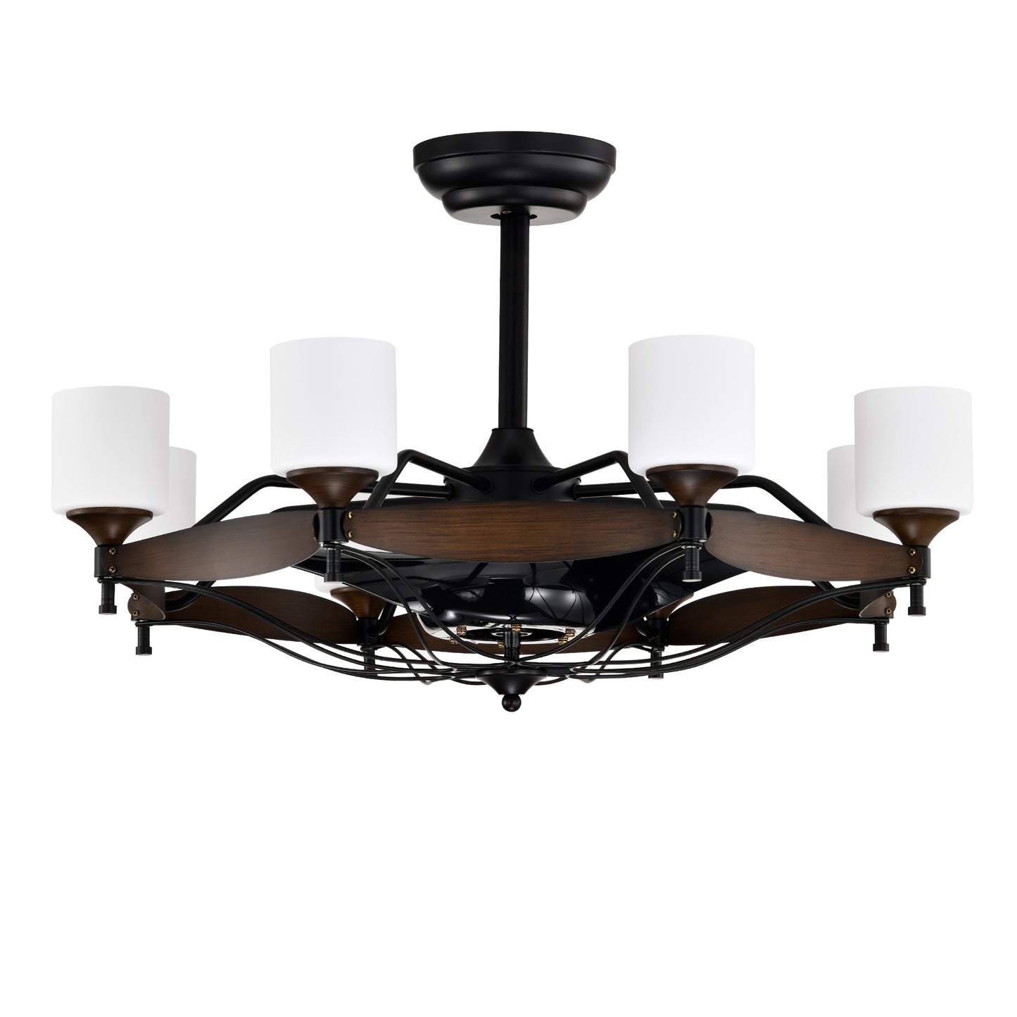 Sleek Matte Black Chandelier Fan with Remote Control