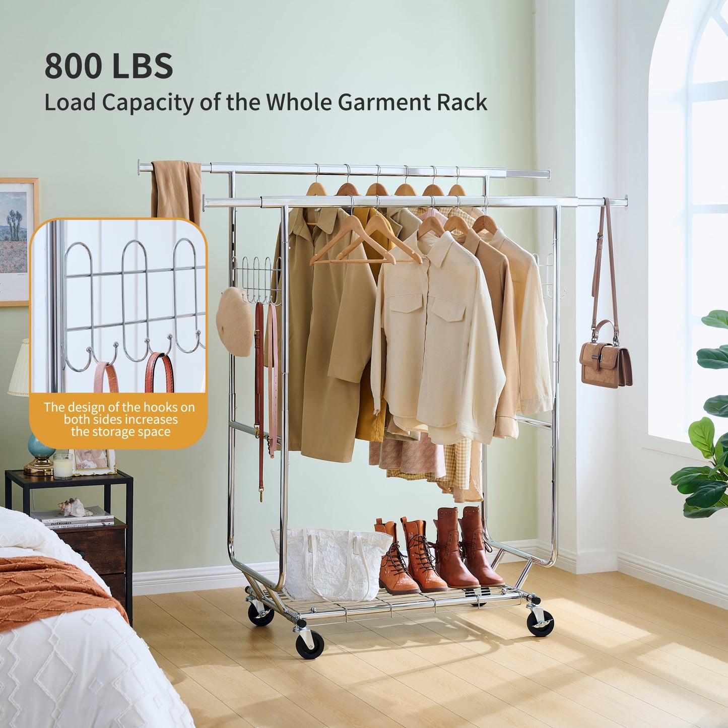 Heavy-Duty Rolling Garment Rack with Shelves