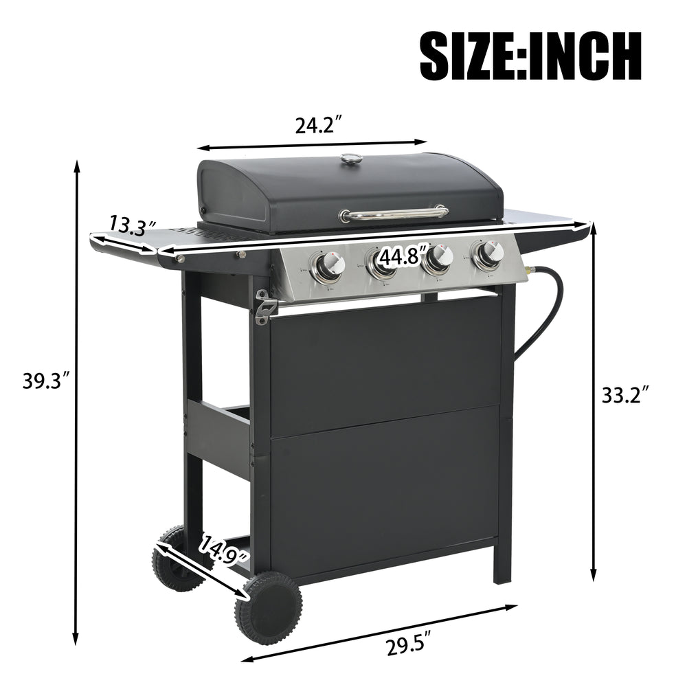 Stainless Steel 4-Burner Propane Grill with Shelves & Wheels